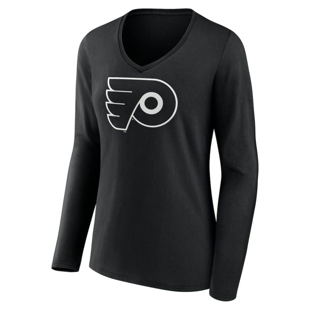 Philadelphia Flyers Women's Personalized Name & Number Monochrome Long Sleeve V-Neck T-Shirt - Black T-shirts