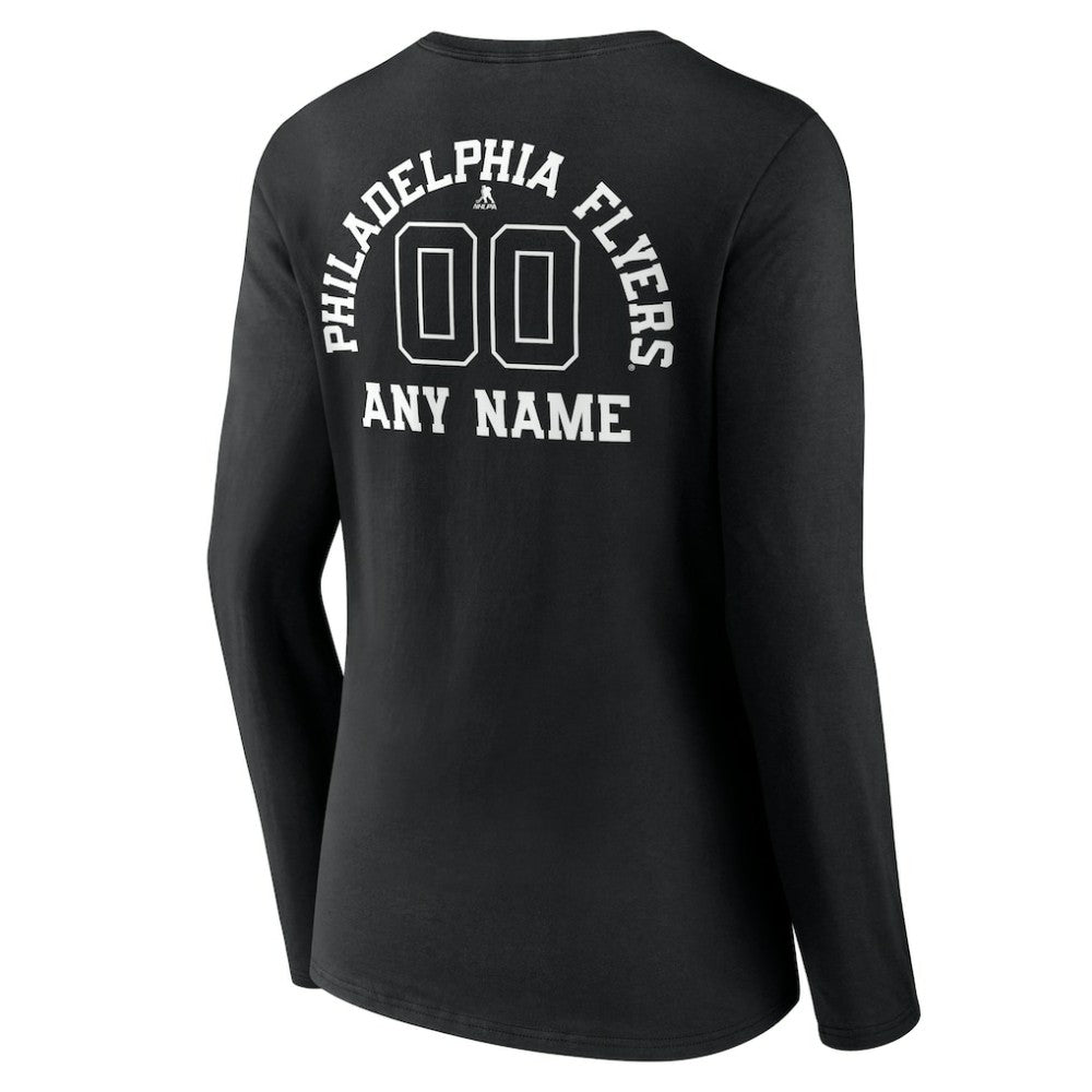 Philadelphia Flyers Women's Personalized Name & Number Monochrome Long Sleeve V-Neck T-Shirt - Black T-shirts