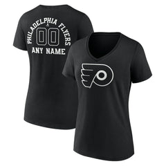 Philadelphia Flyers Women's Personalized Name & Number Monochrome V-Neck T-Shirt - Black T-shirts