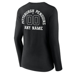 Pittsburgh Penguins Women's Personalized Name & Number Monochrome Long Sleeve V-Neck T-Shirt - Black T-shirts