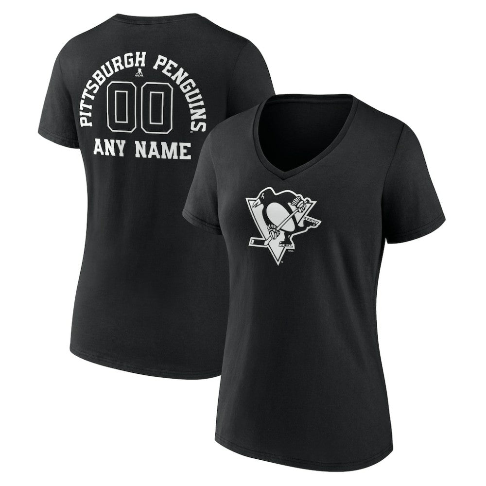Pittsburgh Penguins Women's Personalized Name & Number Monochrome V-Neck T-Shirt - Black T-shirts