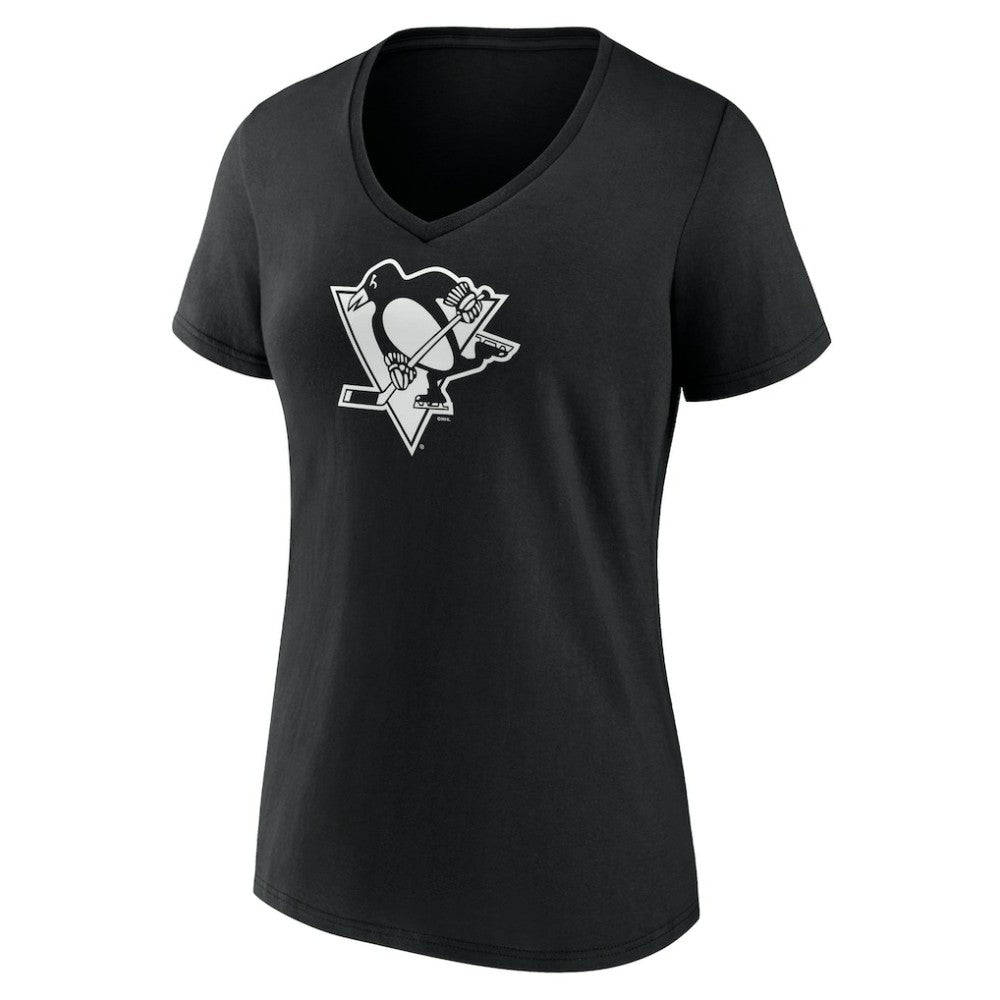 Pittsburgh Penguins Women's Personalized Name & Number Monochrome V-Neck T-Shirt - Black T-shirts