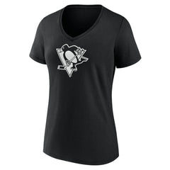 Pittsburgh Penguins Women's Personalized Name & Number Monochrome V-Neck T-Shirt - Black T-shirts