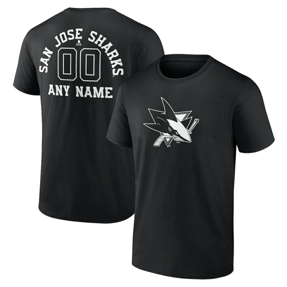 San Jose Sharks Personalized Name & Number Monochrome T-Shirt - Black T-shirts