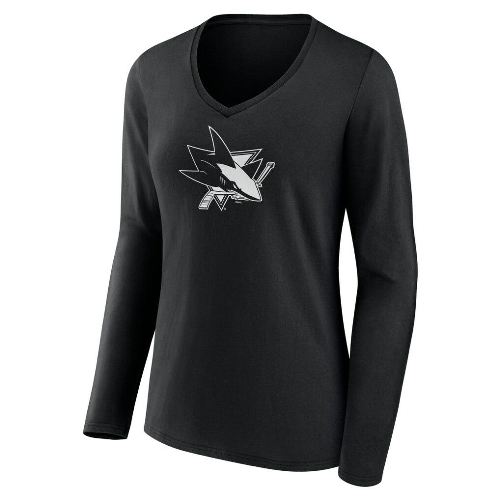 San Jose Sharks Women's Personalized Name & Number Monochrome Long Sleeve V-Neck T-Shirt - Black T-shirts