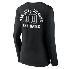 San Jose Sharks Women's Personalized Name & Number Monochrome Long Sleeve V-Neck T-Shirt - Black T-shirts