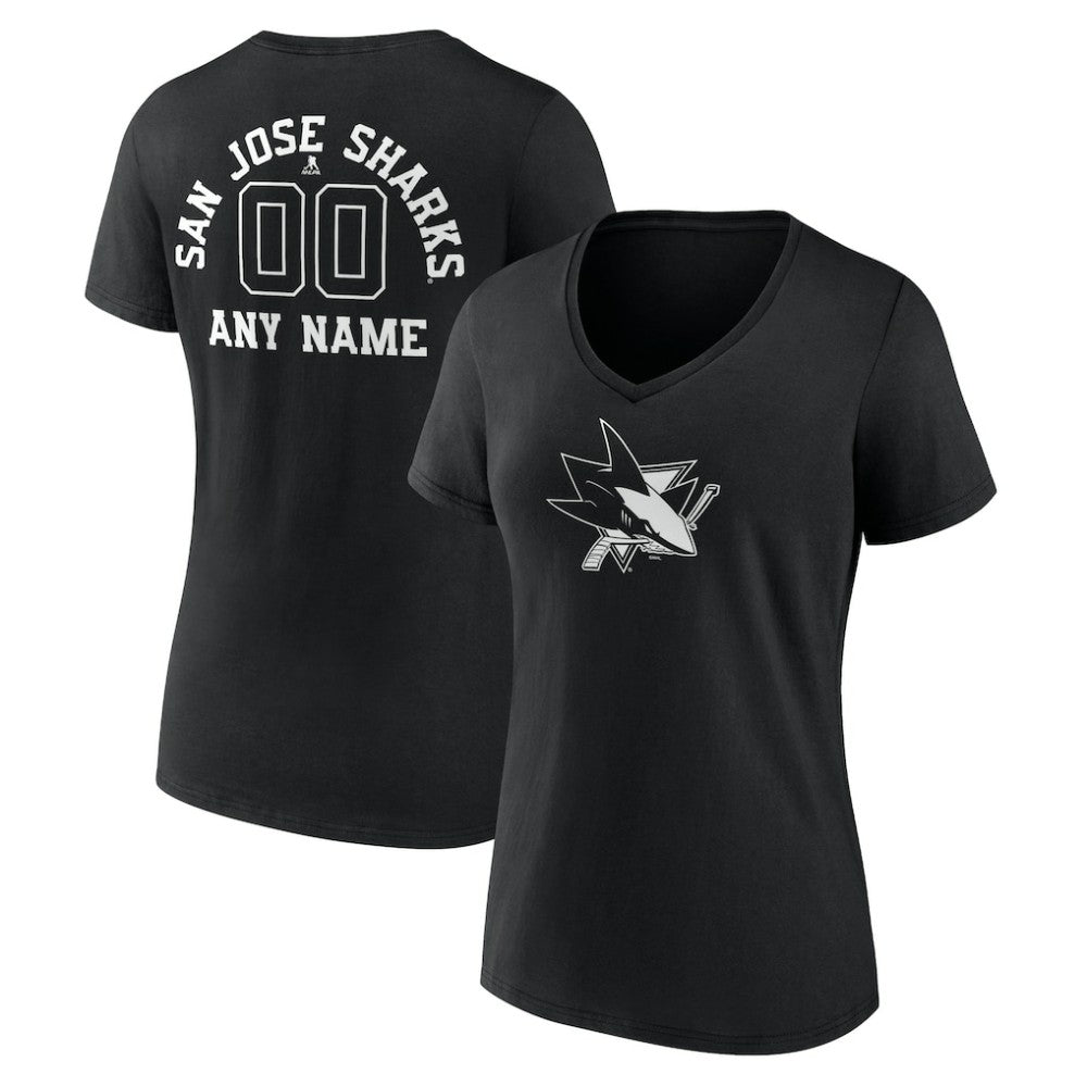 San Jose Sharks Women's Personalized Name & Number Monochrome V-Neck T-Shirt - Black T-shirts