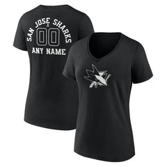 San Jose Sharks Women's Personalized Name & Number Monochrome V-Neck T-Shirt - Black T-shirts