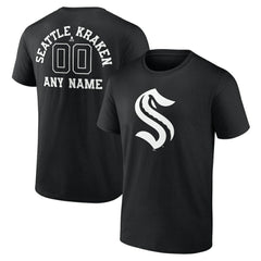 Seattle Kraken Personalized Name & Number Monochrome T-Shirt - Black T-shirts