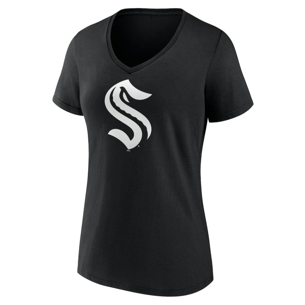 Seattle Kraken Women's Personalized Name & Number Monochrome V-Neck T-Shirt - Black T-shirts