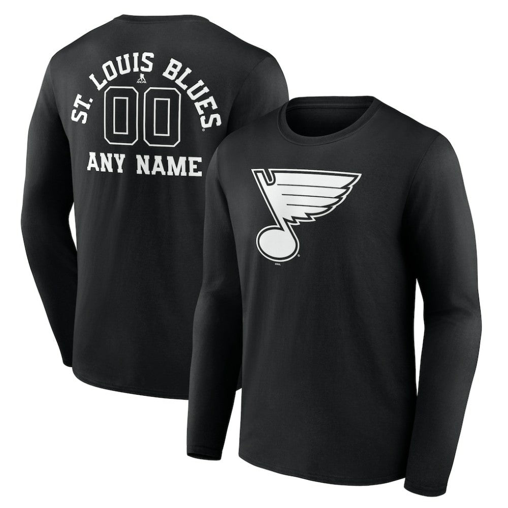 St. Louis Blues Personalized Name & Number Monochrome Long Sleeve T-Shirt - Black T-shirts