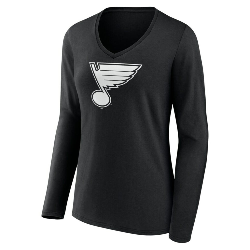 St. Louis Blues Women's Personalized Name & Number Monochrome Long Sleeve V-Neck T-Shirt - Black T-shirts