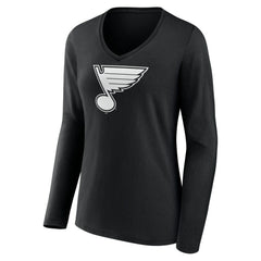 St. Louis Blues Women's Personalized Name & Number Monochrome Long Sleeve V-Neck T-Shirt - Black T-shirts
