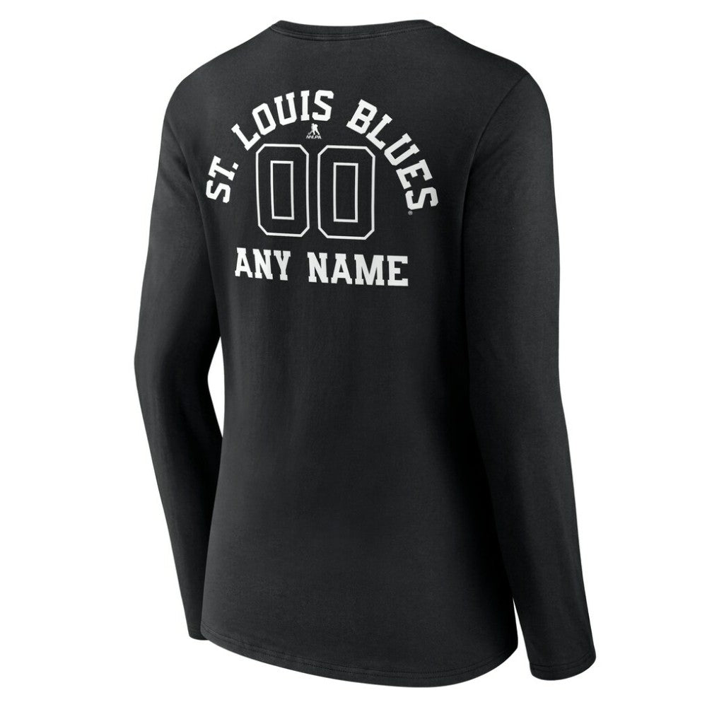 St. Louis Blues Women's Personalized Name & Number Monochrome Long Sleeve V-Neck T-Shirt - Black T-shirts