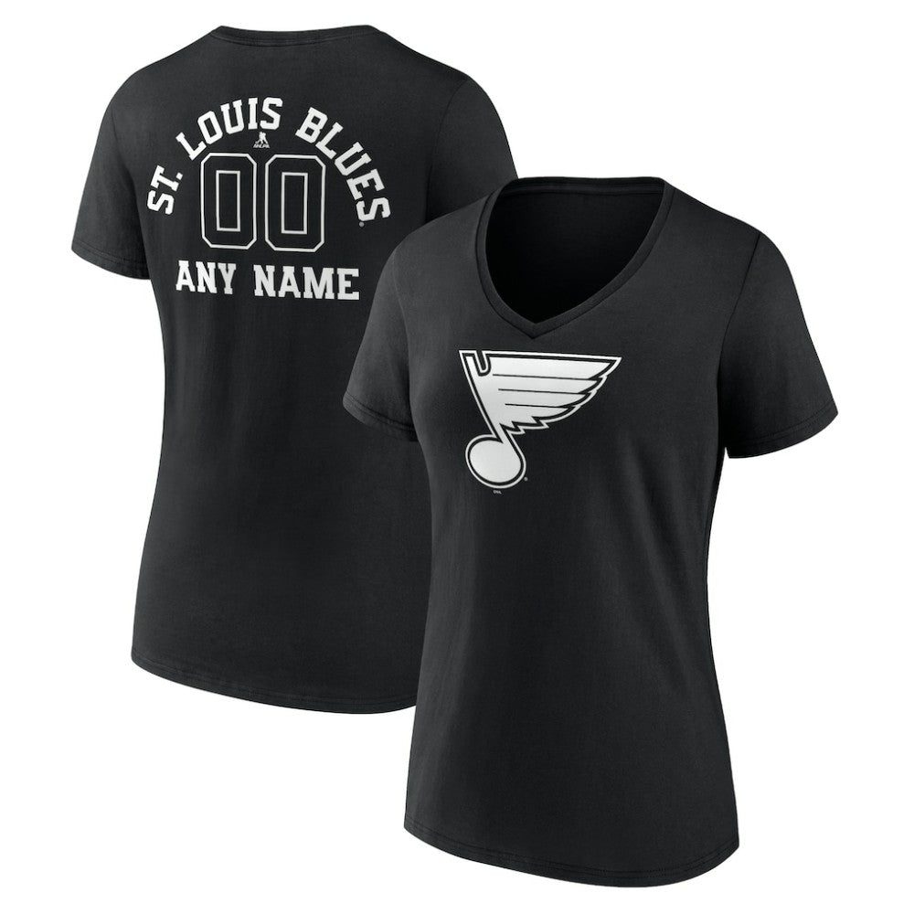 St. Louis Blues Women's Personalized Name & Number Monochrome V-Neck T-Shirt - Black T-shirts