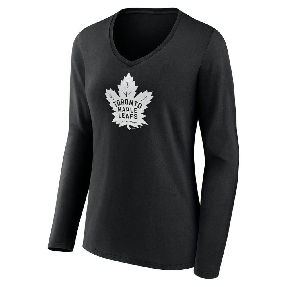 Toronto Maple Leafs Women's Personalized Name & Number Monochrome Long Sleeve V-Neck T-Shirt - Black T-shirts