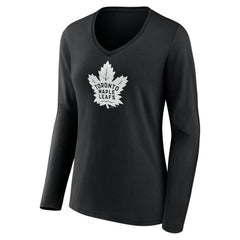 Toronto Maple Leafs Women's Personalized Name & Number Monochrome Long Sleeve V-Neck T-Shirt - Black T-shirts