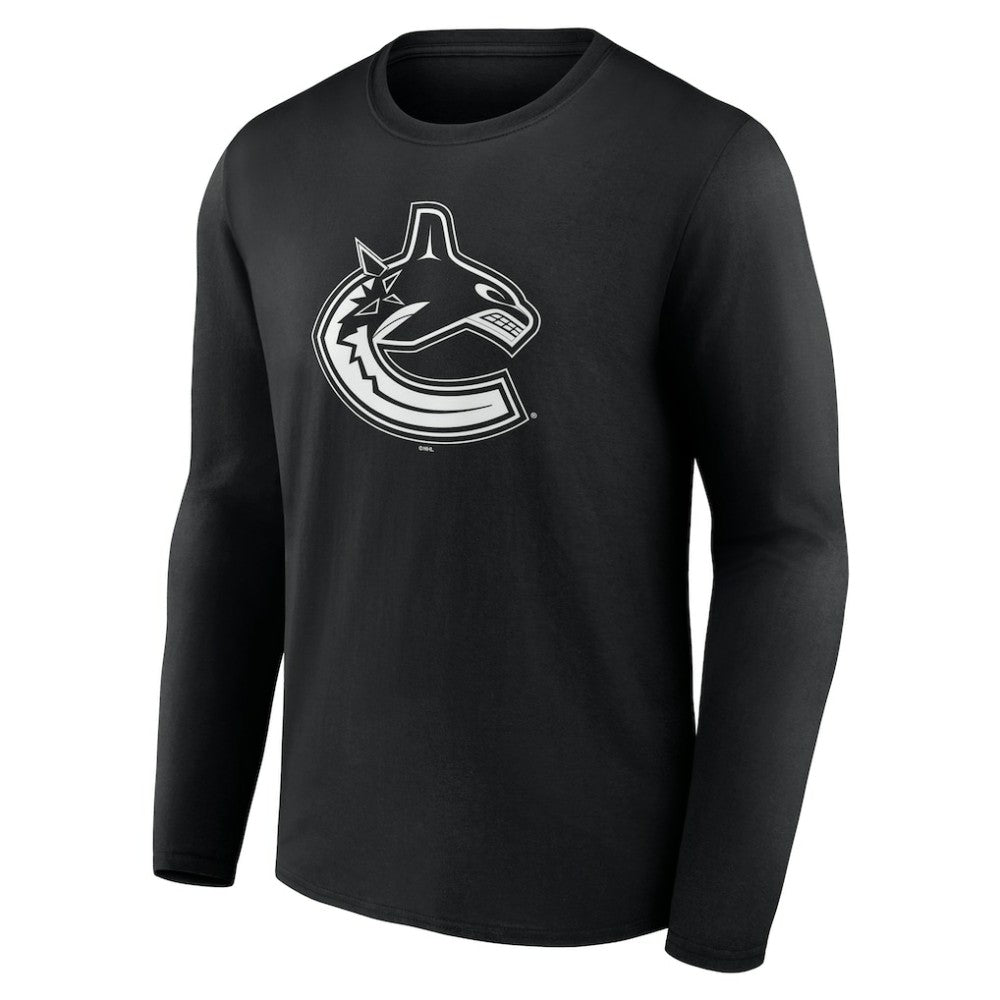 Vancouver Canucks Personalized Name & Number Monochrome Long Sleeve T-Shirt - Black T-shirts