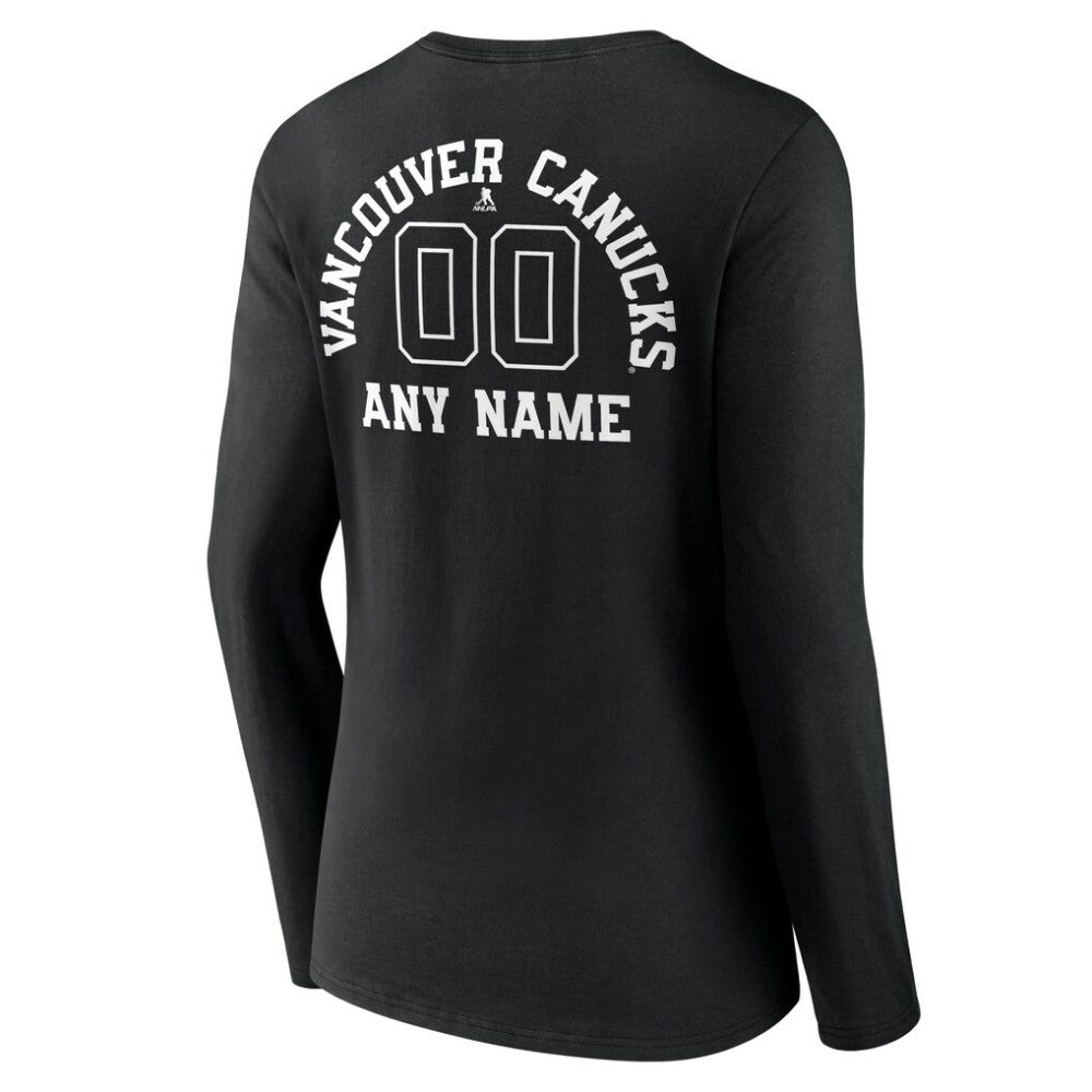 Vancouver Canucks Women's Personalized Name & Number Monochrome Long Sleeve V-Neck T-Shirt - Black T-shirts