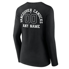 Vancouver Canucks Women's Personalized Name & Number Monochrome Long Sleeve V-Neck T-Shirt - Black T-shirts