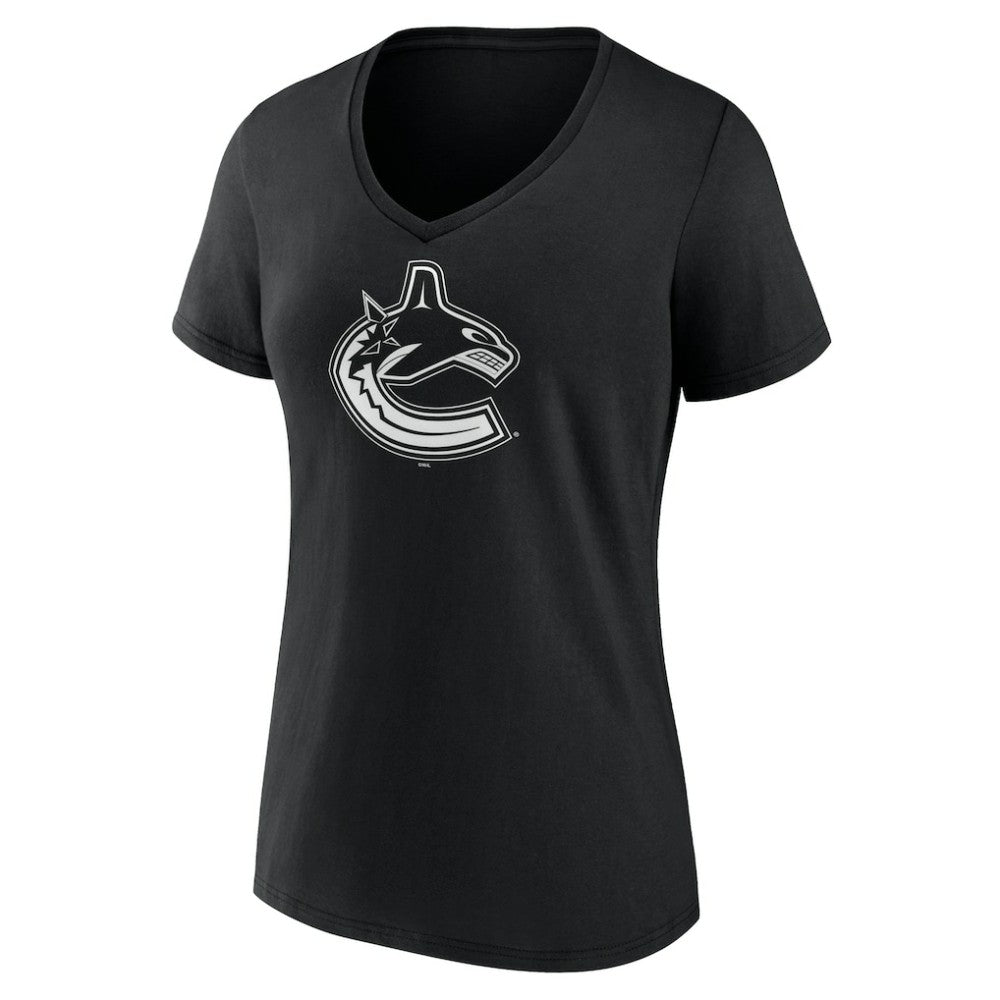 Vancouver Canucks Women's Personalized Name & Number Monochrome V-Neck T-Shirt - Black T-shirts