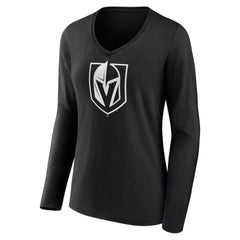 Vegas Golden Knights Women's Personalized Name & Number Monochrome Long Sleeve V-Neck T-Shirt - Black T-shirts