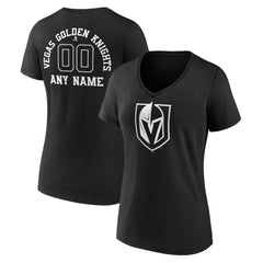 Vegas Golden Knights Women's Personalized Name & Number Monochrome V-Neck T-Shirt - Black T-shirts