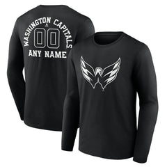 Washington Capitals Personalized Name & Number Monochrome Long Sleeve T-Shirt - Black T-shirts