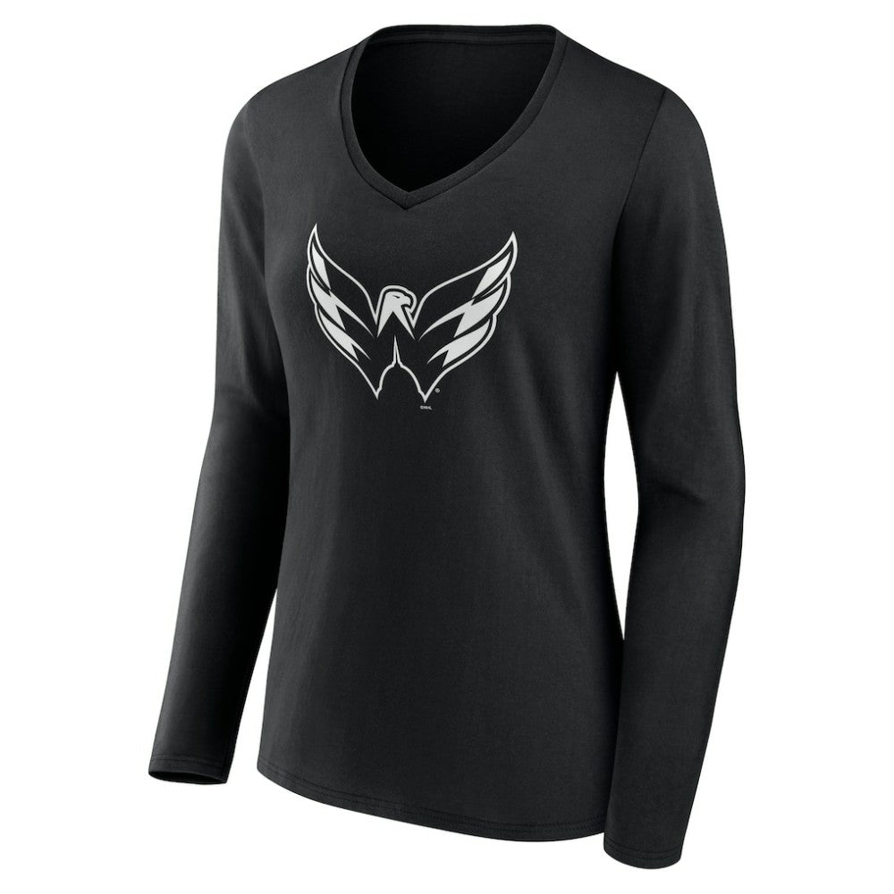 Washington Capitals Women's Personalized Name & Number Monochrome Long Sleeve V-Neck T-Shirt - Black T-shirts