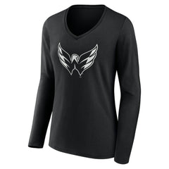 Washington Capitals Women's Personalized Name & Number Monochrome Long Sleeve V-Neck T-Shirt - Black T-shirts