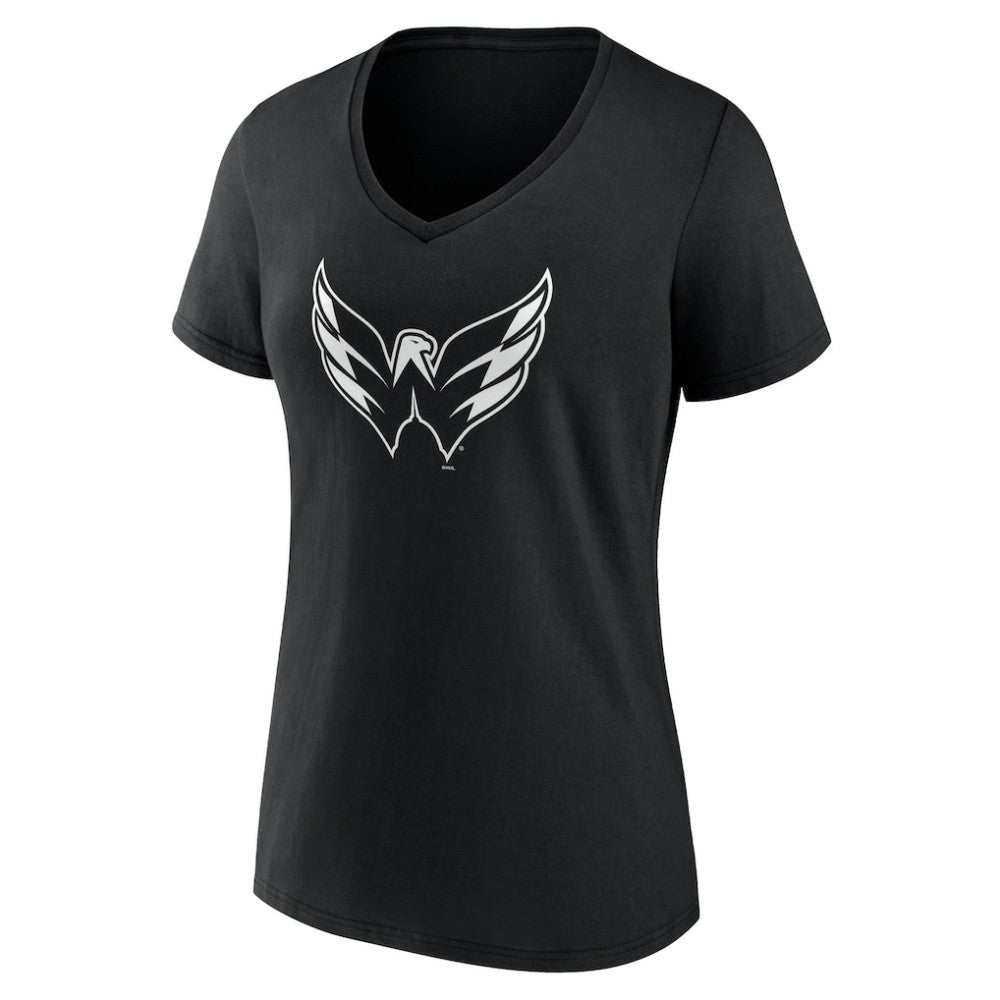 Washington Capitals Women's Personalized Name & Number Monochrome V-Neck T-Shirt - Black T-shirts