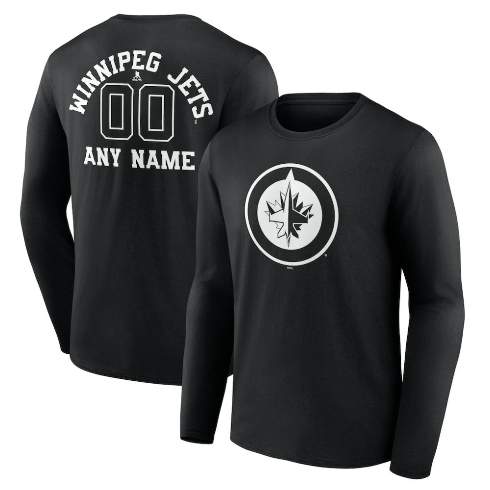 Winnipeg Jets Personalized Name & Number Monochrome Long Sleeve T-Shirt - Black T-shirts