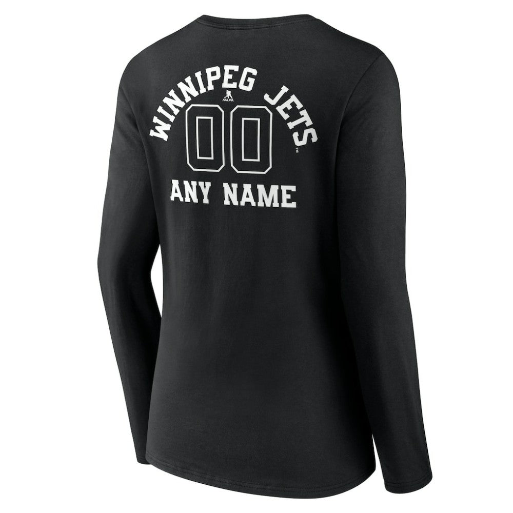 Winnipeg Jets Women's Personalized Name & Number Monochrome Long Sleeve V-Neck T-Shirt - Black T-shirts