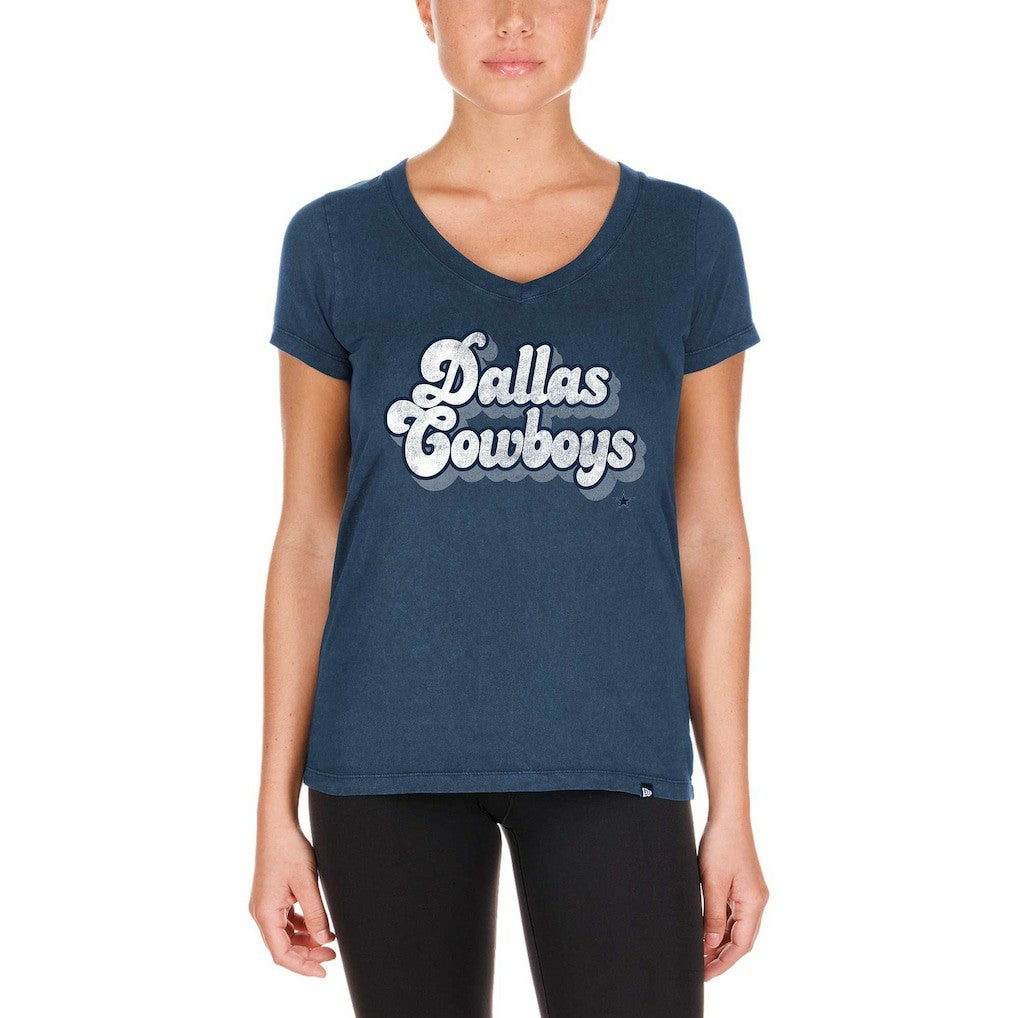 Dallas Cowboys New Era Women's Enzyme Wash Low V-Neck T-Shirt - Navy outlet