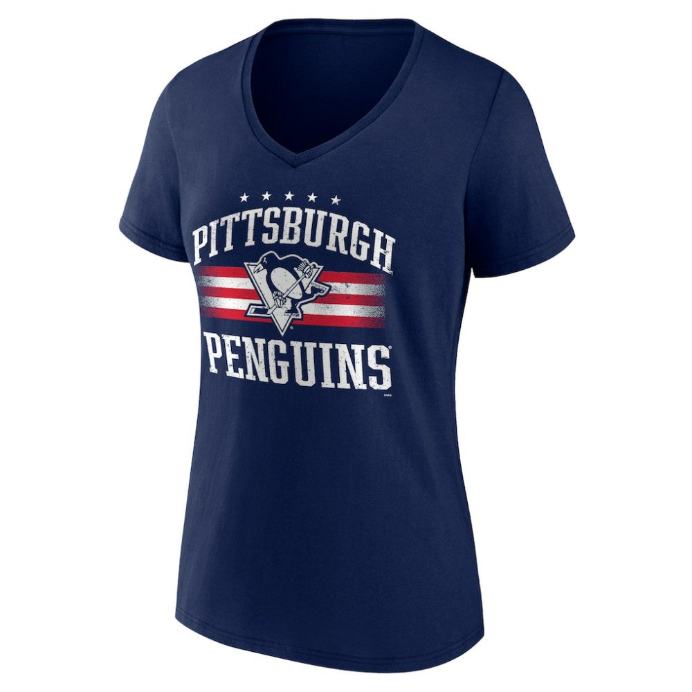 Pittsburgh Penguins Women's Americana Team V-Neck T-Shirt - Navy T-shirts
