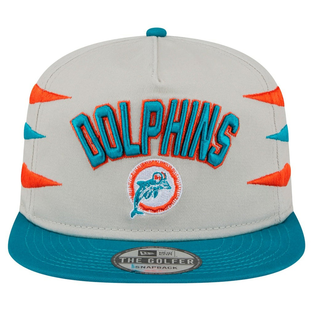 Miami Dolphins New Era Athletic Golfer Snapback Hat - Stone/Aqua online