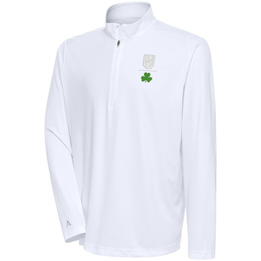 Vegas Golden Knights Antigua Shamrock Tribute Quarter-Zip Pullover Top - White Pullover