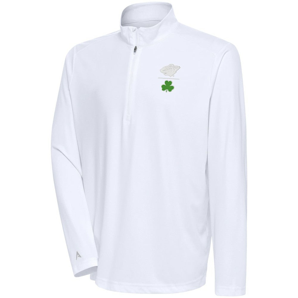 Minnesota Wild Antigua Shamrock Tribute Quarter-Zip Pullover Top - White Pullover