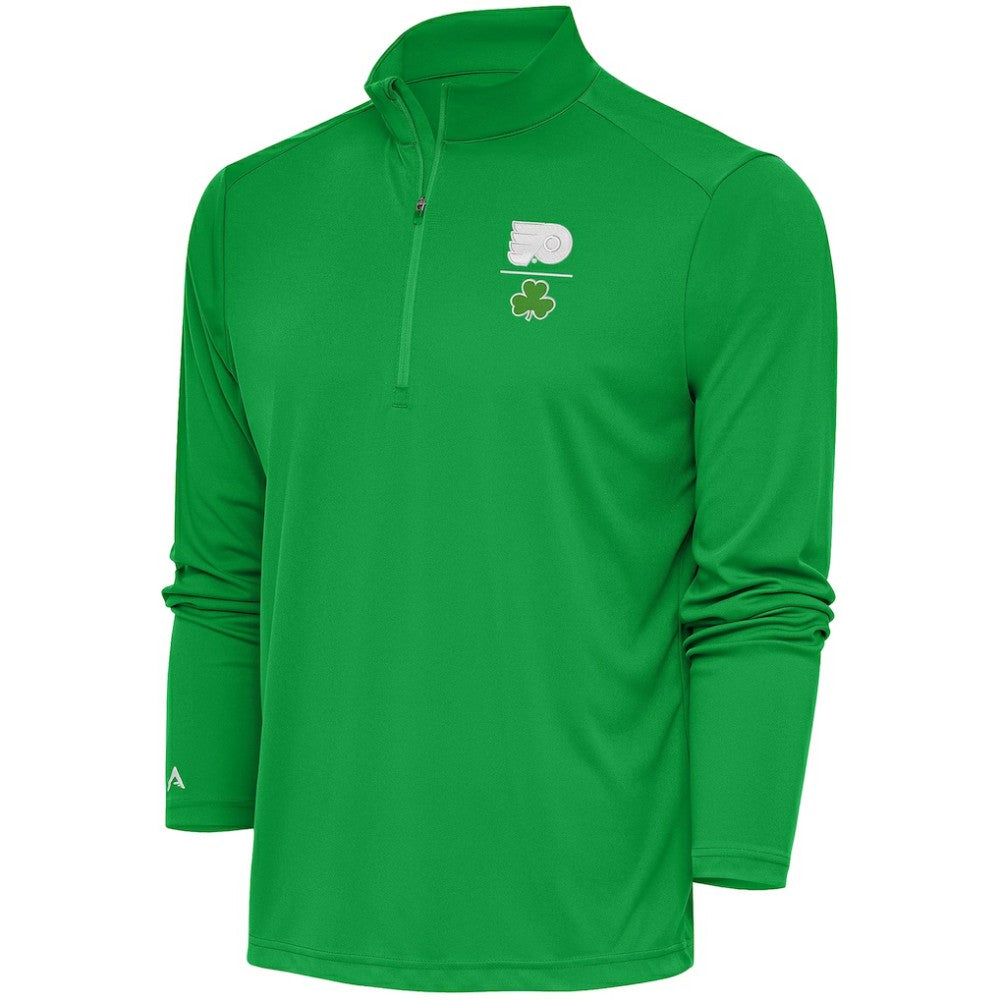 Philadelphia Flyers Antigua Shamrock Tribute Quarter-Zip Pullover Top - Kelly Green Pullover