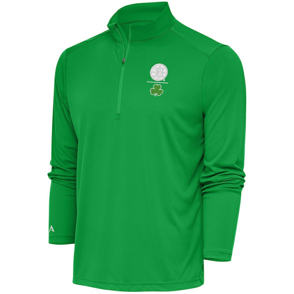 Boston Bruins Antigua Shamrock Tribute Quarter-Zip Pullover Top - Kelly Green Pullover