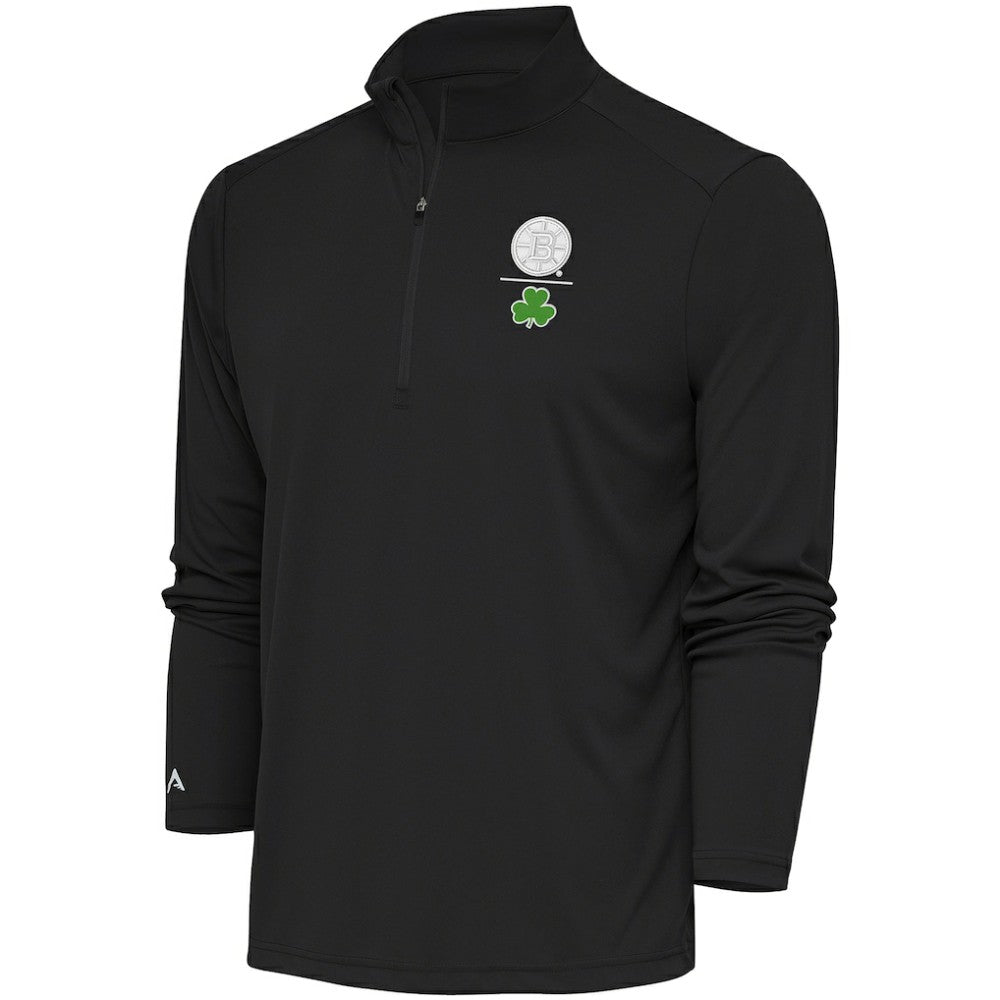 Boston Bruins Antigua Shamrock Tribute Quarter-Zip Pullover Top - Charcoal Pullover
