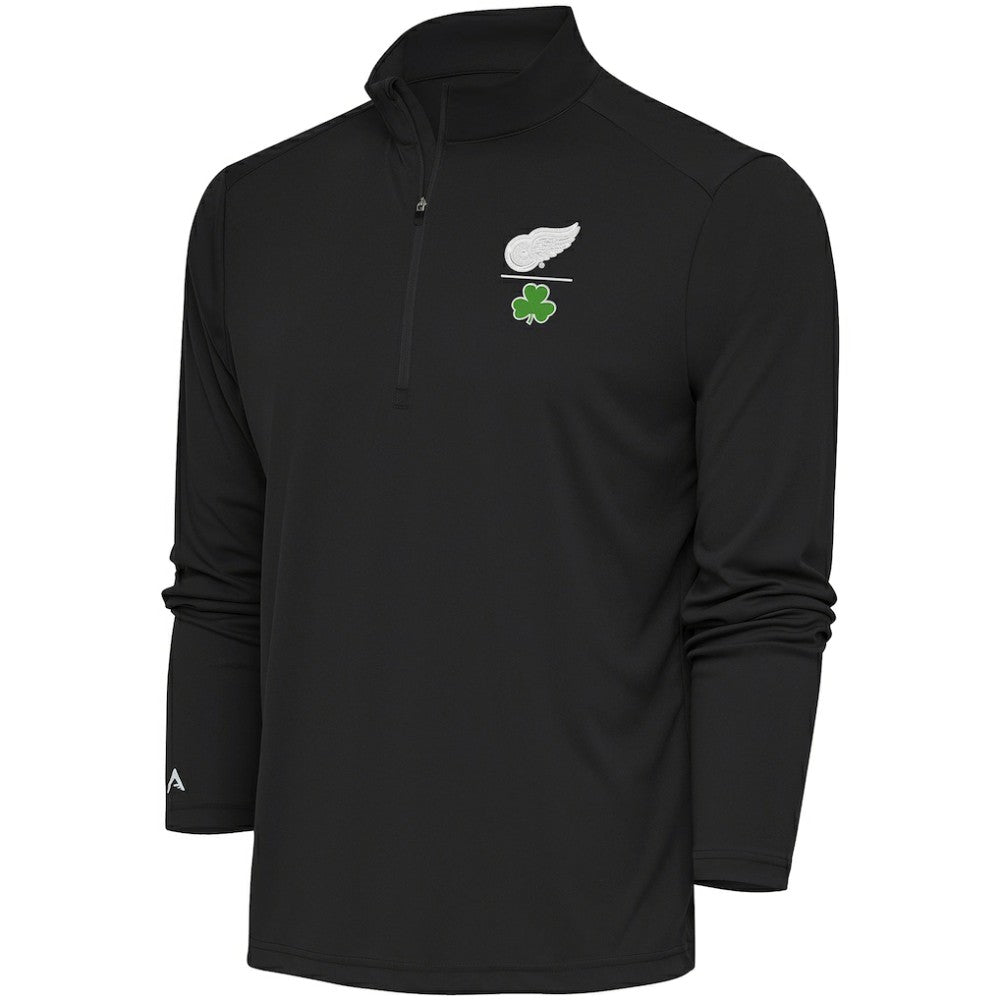 Detroit Red Wings Antigua Shamrock Tribute Quarter-Zip Pullover Top - Charcoal Pullover