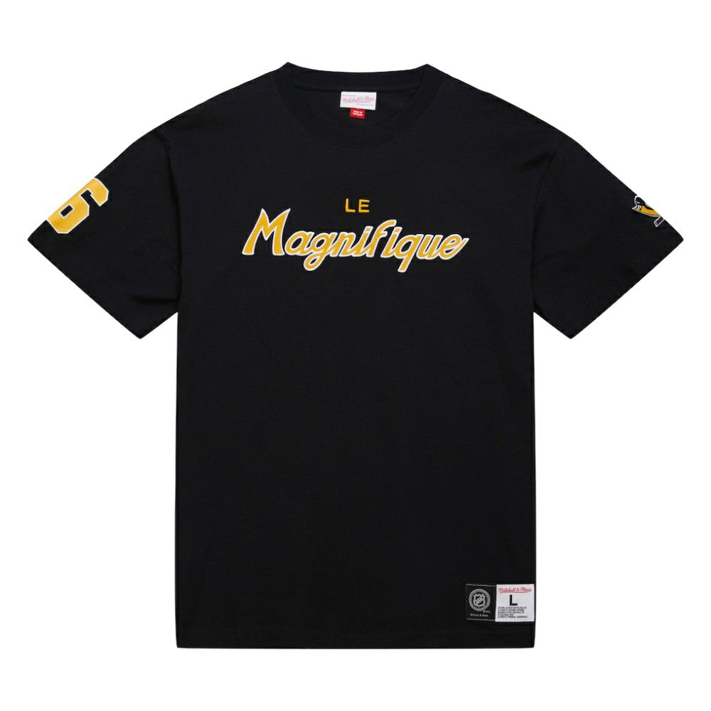 Mario Lemieux Pittsburgh Penguins Mitchell & Ness Premium Nickname Vintage Logo T-Shirt - Black T-shirts