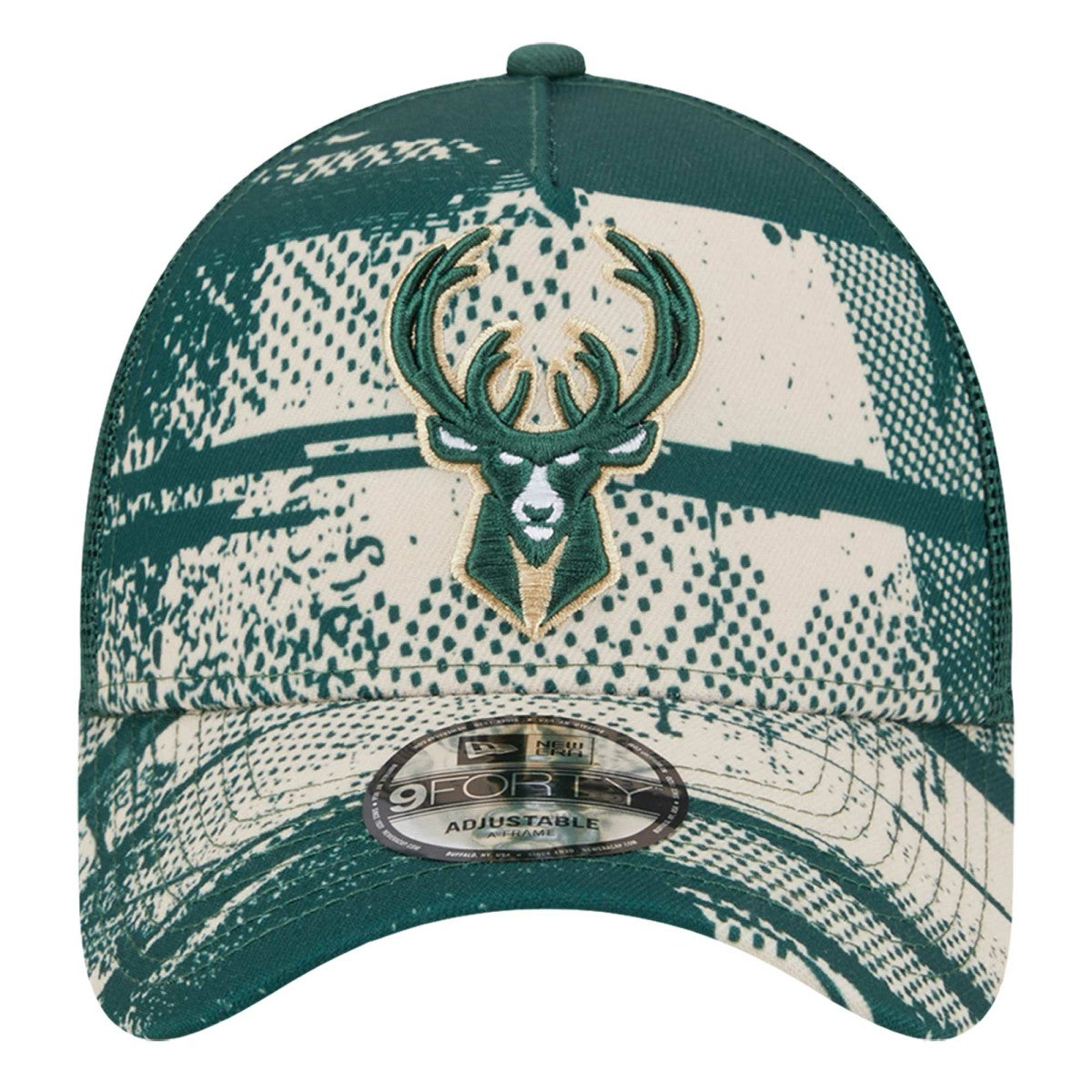 Milwaukee Bucks Tip Off A-Frame Trucker 9FORTY Adjustable Hat - Hunter Green/Cream outlet
