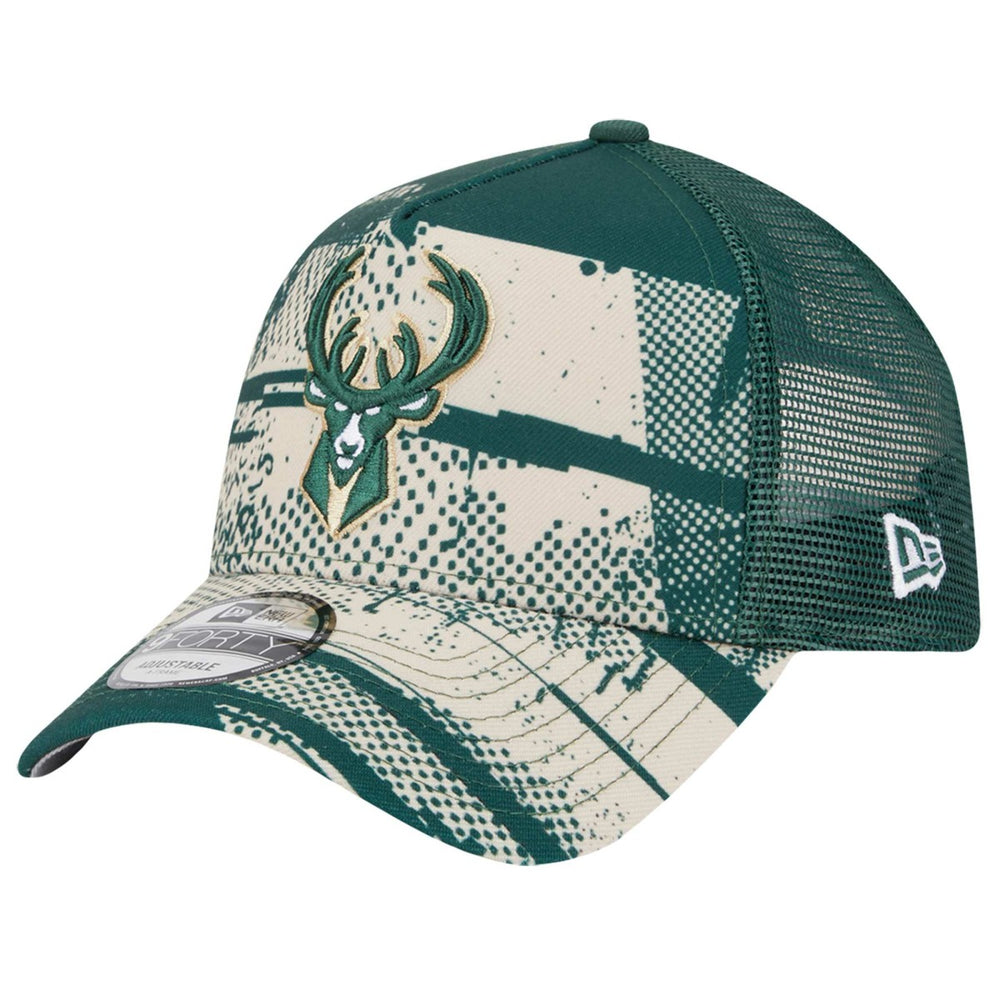 Milwaukee Bucks Tip Off A-Frame Trucker 9FORTY Adjustable Hat - Hunter Green/Cream outlet