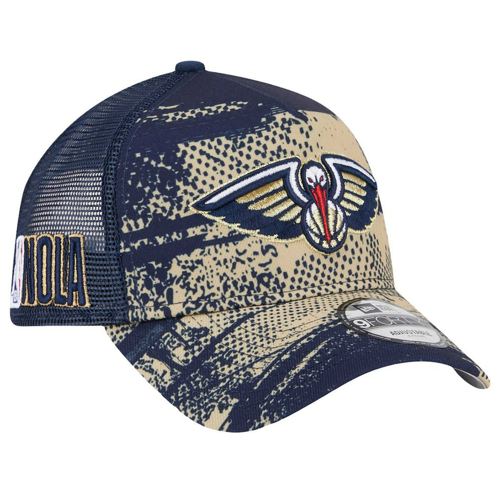 New Orleans Pelicans Tip Off A-Frame Trucker 9FORTY Adjustable Hat - Navy/Gold discount