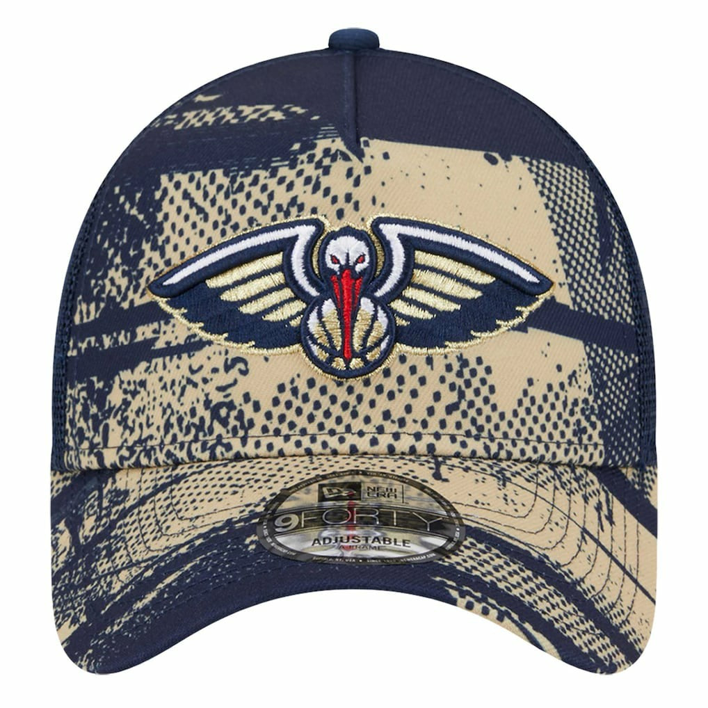 New Orleans Pelicans Tip Off A-Frame Trucker 9FORTY Adjustable Hat - Navy/Gold discount