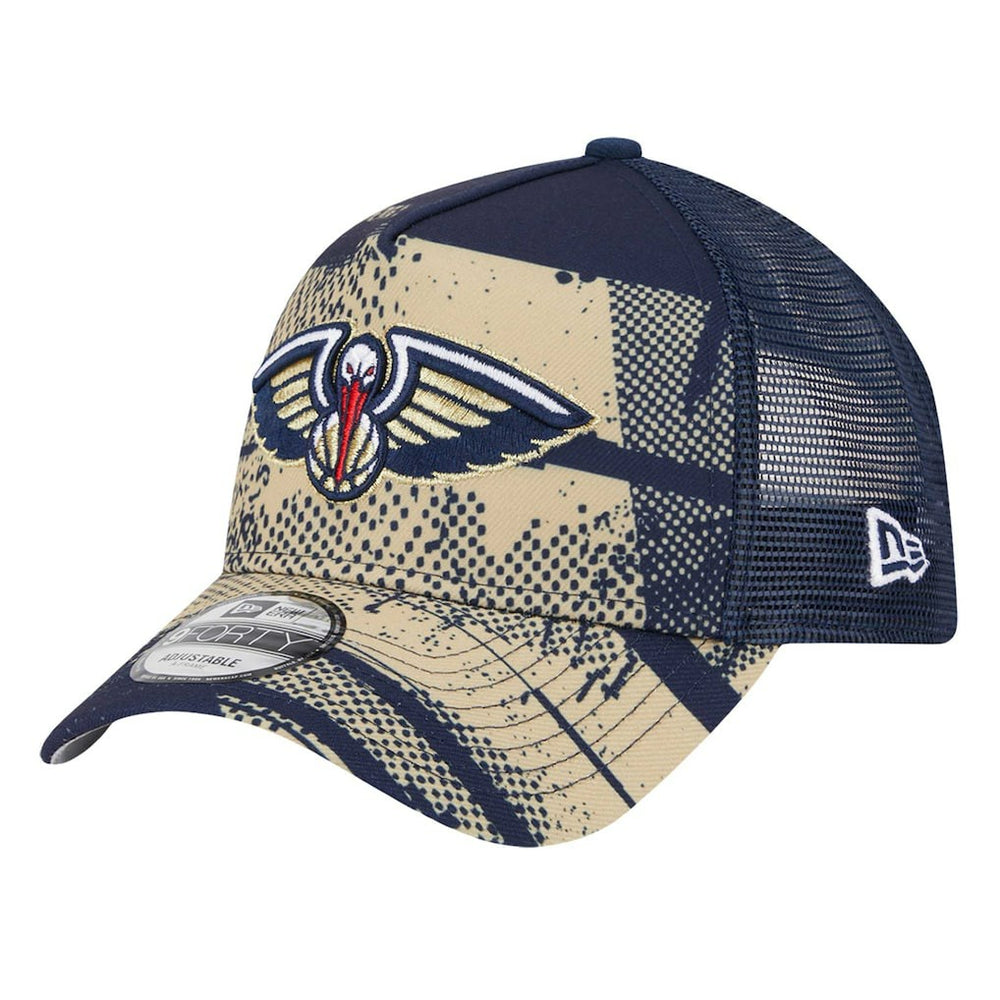 New Orleans Pelicans Tip Off A-Frame Trucker 9FORTY Adjustable Hat - Navy/Gold discount