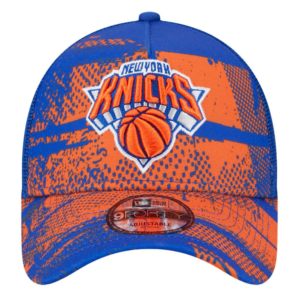 New York Knicks Tip Off A-Frame Trucker 9FORTY Adjustable Hat - Blue/Orange cheap