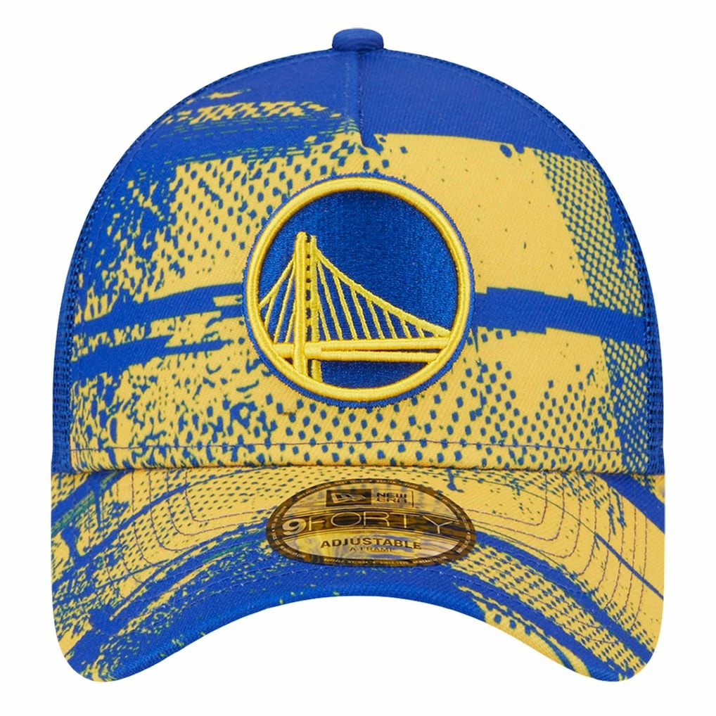 Golden State Warriors Tip Off A-Frame Trucker 9FORTY Adjustable Hat sale - Royal/Gold cheap